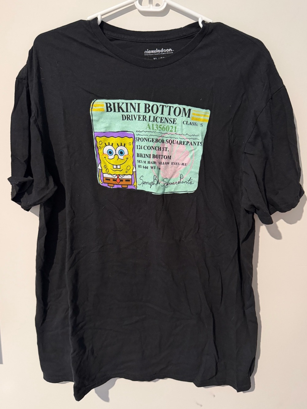 Black SpongeBob SquarePants drivers license T-shirt xl
